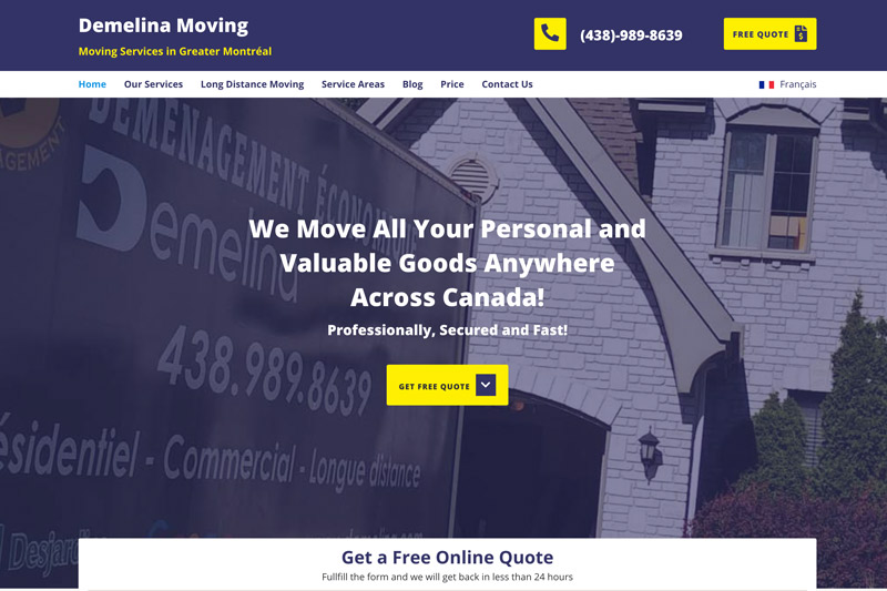Site web Demelina déménagement Montréal par WPlook Studio